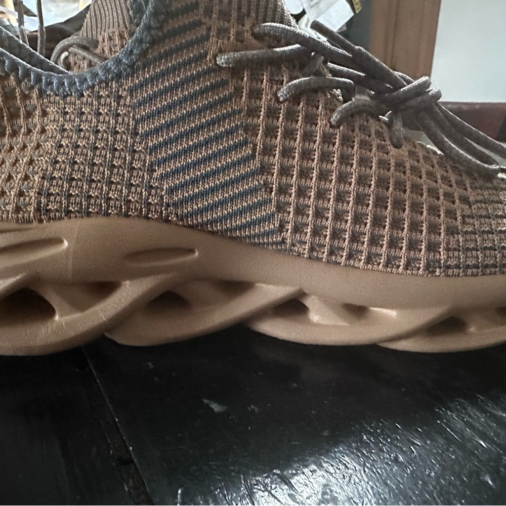 Brown and Tan Knit Sneakers